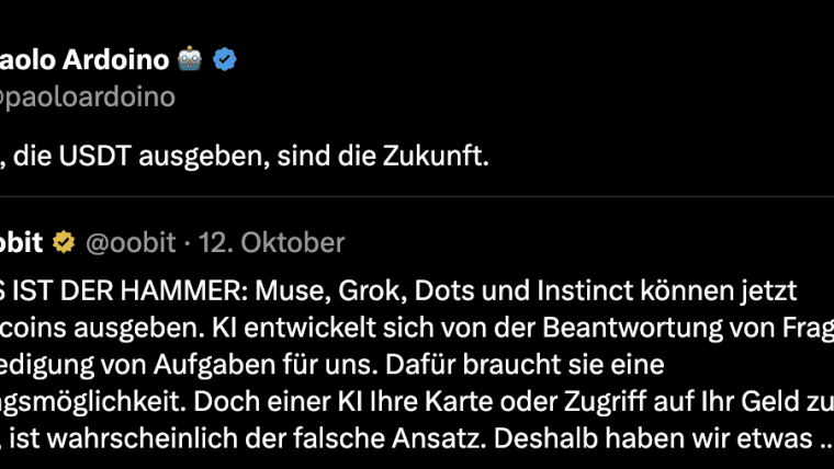 Tether-Chef: „KI-Agenten werden künftig USDT ausgeben“